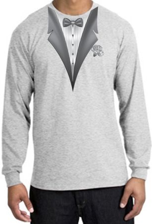 Tuxedo T-shirt Long Sleeve With White Flower - Ash