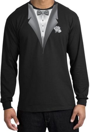 Tuxedo T-shirt Long Sleeve With White Flower Black Shirt