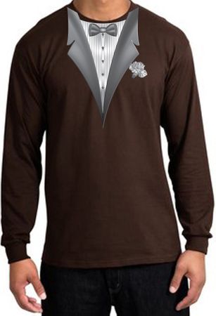 Tuxedo T-shirt Long Sleeve With White Flower - Brown