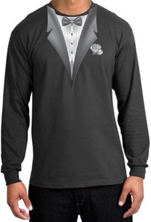 Tuxedo T-shirt Long Sleeve With White Flower - Charcoal