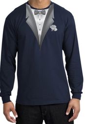 Tuxedo T-shirt Long Sleeve With White Flower - Navy Blue Tuxedo T-shirt Long Sleeve With White Flower - Navy Blue