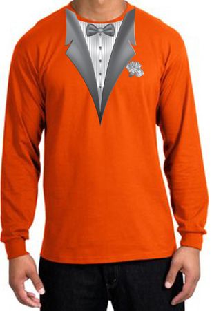 Tuxedo T-shirt Long Sleeve With White Flower - Orange