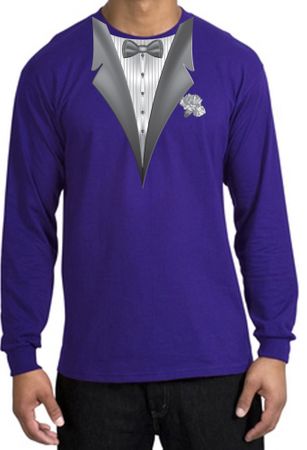 Tuxedo T-shirt Long Sleeve With White Flower - Purple