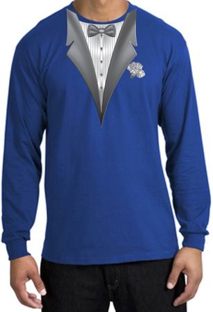 Tuxedo T-shirt Long Sleeve With White Flower - Royal Blue