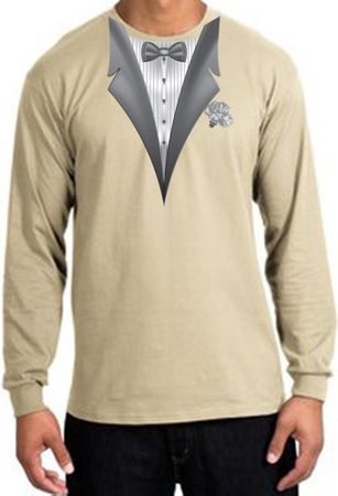 Tuxedo T-shirt Long Sleeve With White Flower - Sand