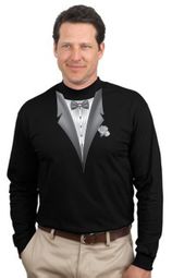 Tuxedo T-shirt Mock Turtleneck With White Flower