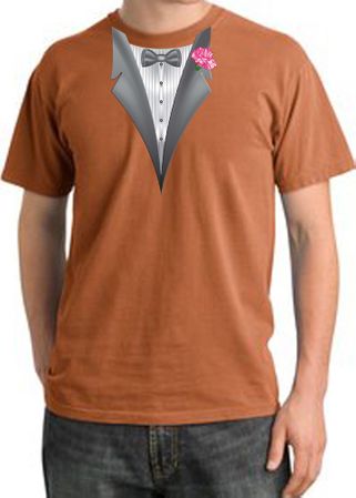 Tuxedo T-shirt Pigment Dyed With Pink Flower - Burnt Orange