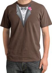 Tuxedo T-shirt Pigment Dyed With Pink Flower - Chestnut