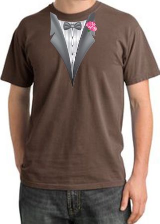 Tuxedo T-shirt Pigment Dyed With Pink Flower - Chestnut