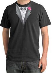 Tuxedo T-shirt Pigment Dyed With Pink Flower - Dark Smoke