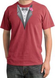 Tuxedo T-shirt Pigment Dyed With Pink Flower - Dashing Red