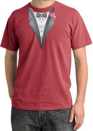 Tuxedo T-shirt Pigment Dyed With Pink Flower - Dashing Red