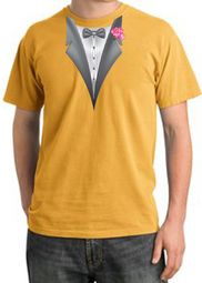 Tuxedo T-shirt Pigment Dyed With Pink Flower - Mustard