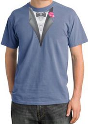 Tuxedo T-shirt Pigment Dyed With Pink Flower - Night Blue