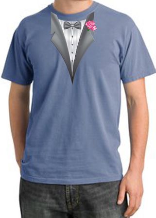 Tuxedo T-shirt Pigment Dyed With Pink Flower - Night Blue