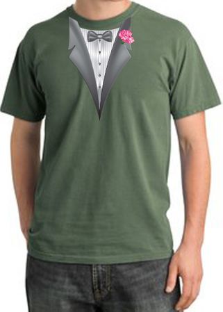 Tuxedo T-shirt Pigment Dyed With Pink Flower - Olive Green