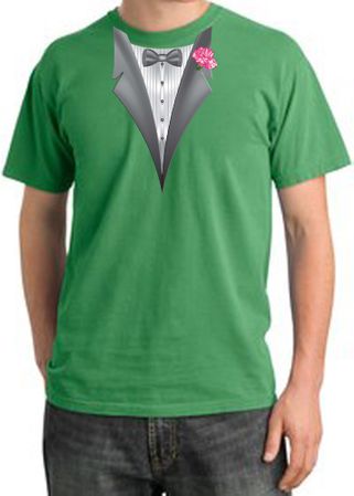 Tuxedo T-shirt Pigment Dyed With Pink Flower - Piper Green