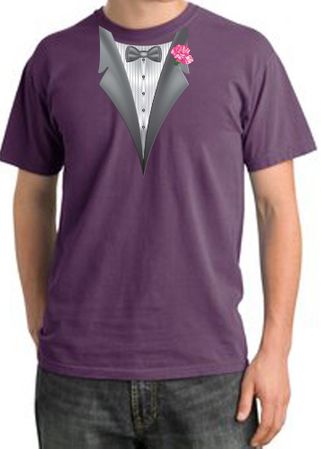 Tuxedo T-shirt Pigment Dyed With Pink Flower - Plum