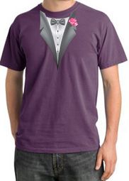 Tuxedo T-shirt Pigment Dyed With Pink Flower - Plum
