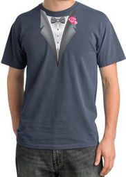 Tuxedo T-shirt Pigment Dyed With Pink Flower - Scotland Blue