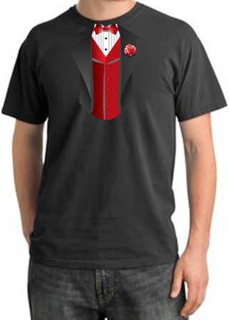 Tuxedo T-shirt Pigment Dyed With Red Vest - Dark Smoke