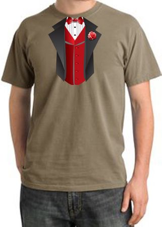 Tuxedo T-shirt Pigment Dyed With Red Vest - Sandstorm