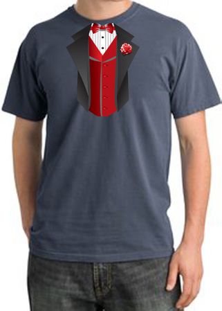 Tuxedo T-shirt Pigment Dyed With Red Vest - Scotland Blue