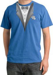 Tuxedo T-shirt Pigment Dyed With White Flower - Medium Blue