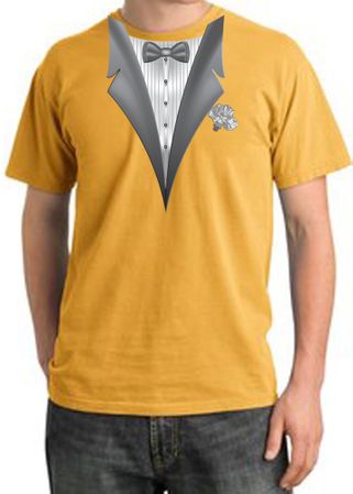 Tuxedo T-shirt Pigment Dyed With White Flower - Mustard