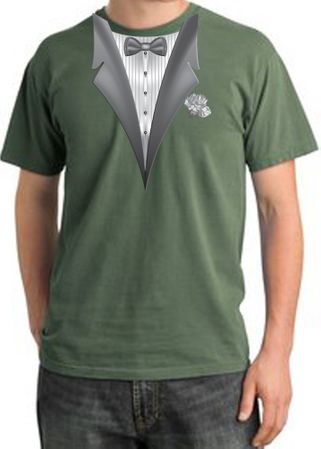 Tuxedo T-shirt Pigment Dyed With White Flower - Olive