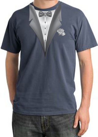 Tuxedo T-shirt Pigment Dyed With White Flower - Scotland Blue
