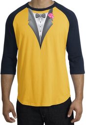 Tuxedo T-Shirt Raglan With Pink Flower - Gold/Navy