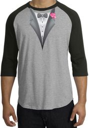 Tuxedo T-Shirt Raglan With Pink Flower - Heather Grey/Black