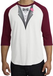 Tuxedo T-Shirt Raglan with Pink Flower - White/Cardinal