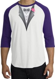 Tuxedo T-Shirt Raglan With Pink Flower - White/Purple