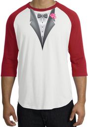 Tuxedo T-Shirt Raglan With Pink Flower - White/Red