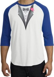 Tuxedo T-Shirt Raglan With Pink Flower - White/Royal