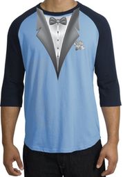 Tuxedo T-Shirt Raglan With White Flower - Carolina Blue/Navy