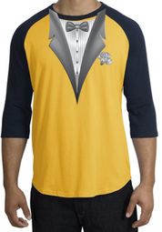 Tuxedo T-Shirt Raglan With White Flower - Gold/Navy