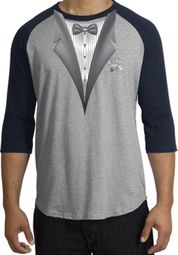 Tuxedo T-Shirt Raglan With White Flower - Heather Grey/Navy