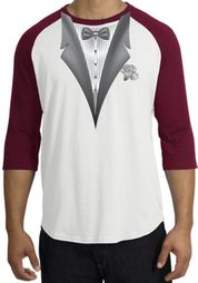 Tuxedo T-Shirt Raglan With White Flower - White/Cardinal
