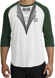 Tuxedo T-Shirt Raglan With White Flower - White/Forest