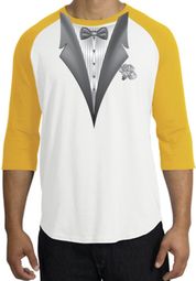 Tuxedo T-Shirt Raglan With White Flower - White/Gold