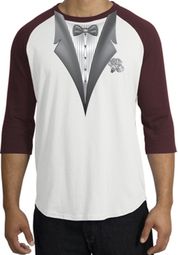 Tuxedo T-Shirt Raglan With White Flower - White/Maroon