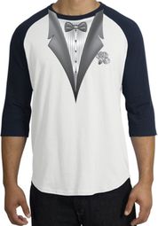 Tuxedo T-Shirt Raglan With White Flower - White/Navy