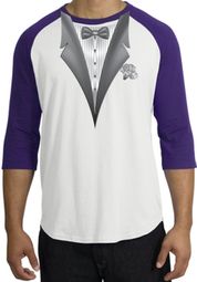 Tuxedo T-Shirt Raglan With White Flower - White/Purple