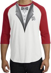 Tuxedo T-Shirt Raglan With White Flower - White/Red