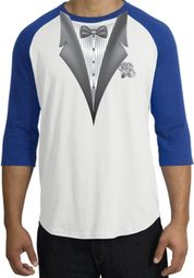 Tuxedo T-Shirt Raglan With White Flower - White/Royal