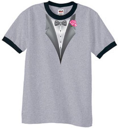 Tuxedo T-Shirt Ringer With Pink Flower - Heather Grey/Black