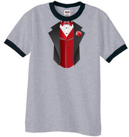 Tuxedo T-Shirt Ringer With Red Vest - Heather Grey/Black